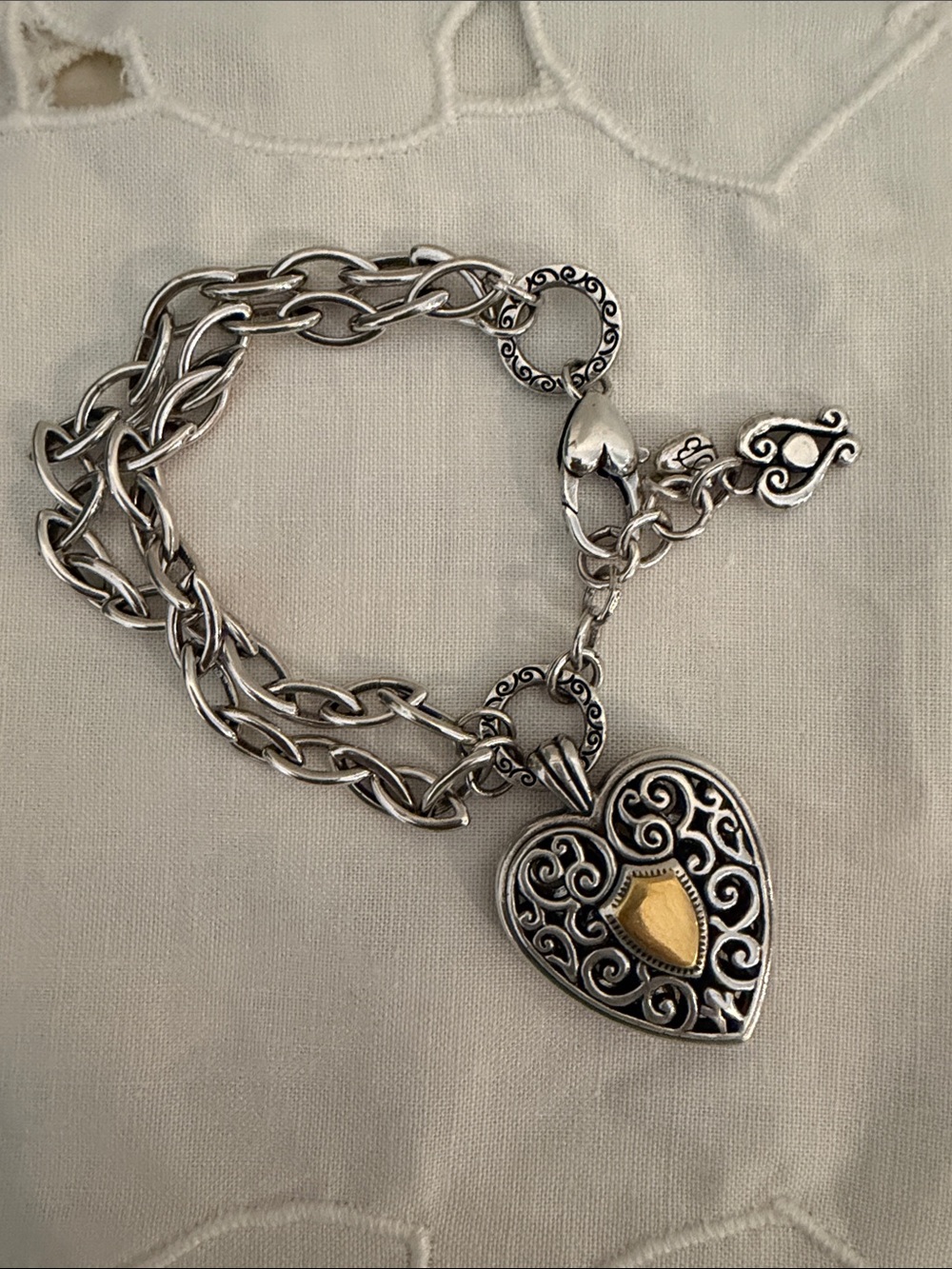 Brighton Sterling-Style Two-Tone Heart Pendant Bracelet - Silver and Gold